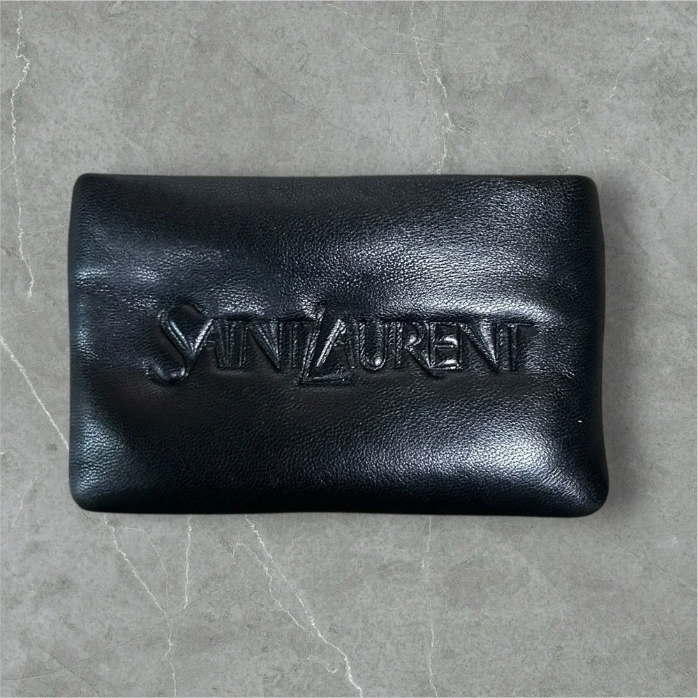 Saint Laurent Wallet Puffy Pouch Lambskin Leather Card Holder Coin Case Clutch